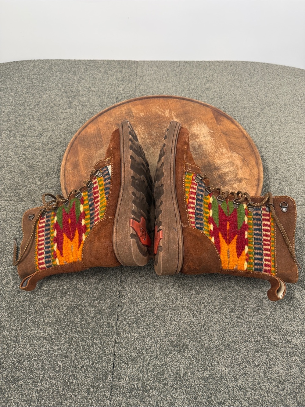 Born Boots Wm 9 Oriana Brown Leather Southwest Art Lace Up Boho Earthy - Picture 7 of 9